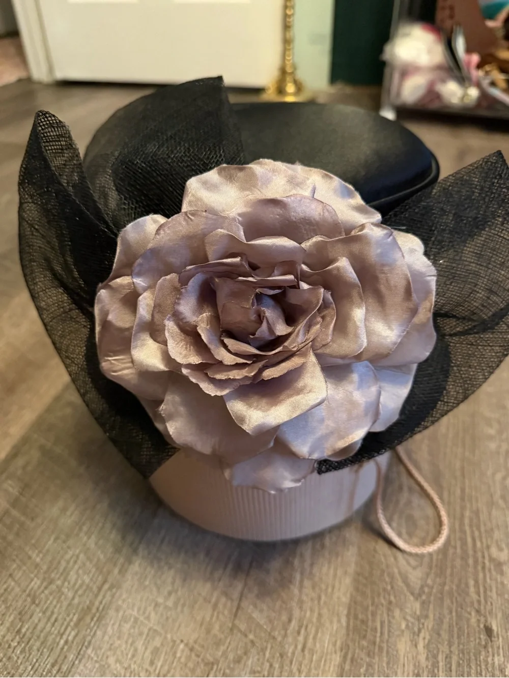 August Accessories Millinery Collection Black Straw Hat Blush Rose
